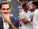 Roger Federer; Rafael Nadal with Novak Djokovic Roger Federer; Rafael Nadal with Novak Djokovic