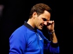 Roger Federer reacts at the end of his last match after announcing his retirement&nbsp;