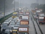 Vehicles wade through a waterlogged stretch during heavy rain on Thursday.(Parveen Kumar/Hindustan Times) Vehicles wade through a waterlogged stretch during heavy rain on Thursday.(Parveen Kumar/Hindustan Times)