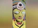 West Bengal artist develop a unique Durga Puja idol using crores of chalk pencil((photo/ANI)) West Bengal artist develop a unique Durga Puja idol using crores of chalk pencil((photo/ANI))