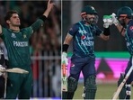 Shaheen Afridi; Babar Azam and Mohammad Rizwan(AP) Shaheen Afridi; Babar Azam and Mohammad Rizwan(AP)