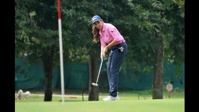 A club member playing a shot during the Chandigarh Golf League at Chandigarh Golf Club on Friday. (Ravi Kumar/HT)