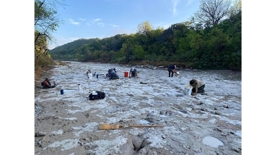 In Texas, USA, a mega-drought has revealed 113 million-year-old footprints of an acrocanthosaurus in the dried-up riverbed of the Paluxy River. The massive footprints, ironically situated within the Dinosaur Valley State Park, have not been seen since 2000. (Image Courtesy: Paul Baker) In Texas, USA, a mega-drought has revealed 113 million-year-old footprints of an acrocanthosaurus in the dried-up riverbed of the Paluxy River. The massive footprints, ironically situated within the Dinosaur Valley State Park, have not been seen since 2000. (Image Courtesy: Paul Baker)