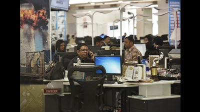 Journalists at work in a contemporary newsroom. (Raj K Raj/HT PHOTO) Journalists at work in a contemporary newsroom. (Raj K Raj/HT PHOTO)