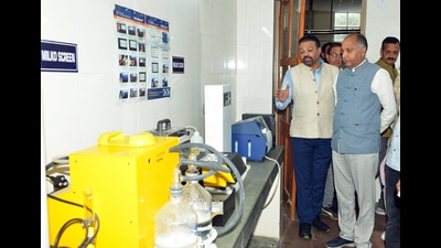 Himachal Pradesh chief minister Jai Ram Thakur during the inauguration of MILKFED Plant costing ₹16.32 crore, at Balh assembly constituency in Mandi on Friday. (ANI) Himachal Pradesh chief minister Jai Ram Thakur during the inauguration of MILKFED Plant costing ₹16.32 crore, at Balh assembly constituency in Mandi on Friday. (ANI)