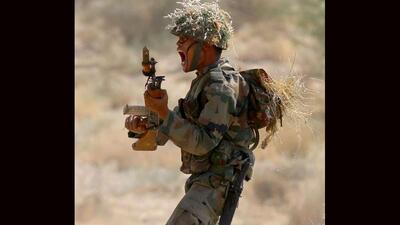 An Indian Army soldier during a military drill in Rajasthan. (Jasjeet Plaha/ HT File Photo)