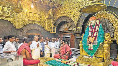 Rajasthan Chief Minister Ashok Gehlot at the Sai Baba temple, in Shirdi, Friday. (PTI)