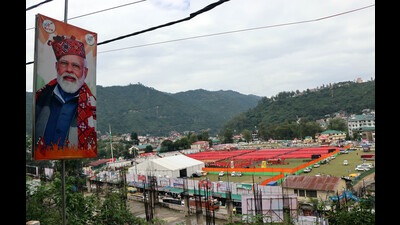 All set for Prime Minister Narendera Modi’s September 24 rally at Paddal ground in Mandi on Friday. (Birbal Sharma/HT) All set for Prime Minister Narendera Modi’s September 24 rally at Paddal ground in Mandi on Friday. (Birbal Sharma/HT)