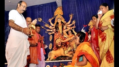 Day 4 – Navami: As per Hindu Mythology, it is believed that on the ninth day, known as Maha Navami, Goddess Durga defeated Mahishasur. On this day, Kumari Pujo or Kanya Pujan takes place on this day where young girls are disguised as goddess Durga and worshipped. (File Image) Day 4 – Navami: As per Hindu Mythology, it is believed that on the ninth day, known as Maha Navami, Goddess Durga defeated Mahishasur. On this day, Kumari Pujo or Kanya Pujan takes place on this day where young girls are disguised as goddess Durga and worshipped. (File Image)