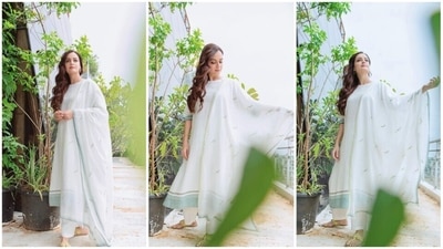 Dia Mirza has been promoting sustainable fashion for quite some time now and is often seen supporting businesses that make handwoven products. While several Bollywood celebrities go all out and turn muse for renowned Indian and International designers, the Rehna Hain Tere Dil Mein actor dedicates her social media posts to the work of Indian artisans. Recently, she took to her Instagram handle to share a few photos of herself in a beautiful subtle blue kurta set. (Instagram/@diamirzaofficial) Dia Mirza has been promoting sustainable fashion for quite some time now and is often seen supporting businesses that make handwoven products. While several Bollywood celebrities go all out and turn muse for renowned Indian and International designers, the Rehna Hain Tere Dil Mein actor dedicates her social media posts to the work of Indian artisans. Recently, she took to her Instagram handle to share a few photos of herself in a beautiful subtle blue kurta set. (Instagram/@diamirzaofficial)