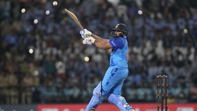 Rohit continued the carnage as wickets fell around him. He hit four fours and as many sixes to lead India to victory.&nbsp; (AP)