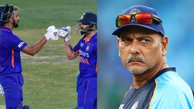 KL Rahul with Virat Kohli; Ravi Shastri KL Rahul with Virat Kohli; Ravi Shastri