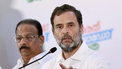 Congress leader Rahul Gandhi addresses a press conference during his party's Bharat Jodo Yatra, in Ernakulam, Kerala on Thursday. (ANI ) Congress leader Rahul Gandhi addresses a press conference during his party's Bharat Jodo Yatra, in Ernakulam, Kerala on Thursday. (ANI )
