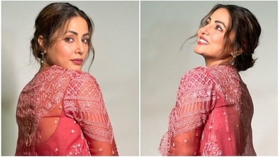 Hina Khan's sheer organza saree and cape jacket is a must-have for Navratri celebrations, it costs ₹52k (Instagram) Hina Khan's sheer organza saree and cape jacket is a must-have for Navratri celebrations, it costs ₹52k (Instagram)
