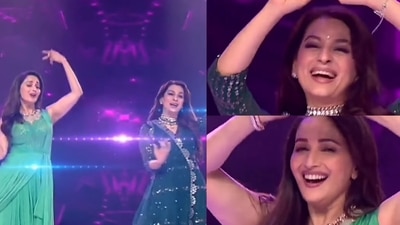 Madhuri Dixit and Juhi Chawla on Dance Deewane 2. Madhuri Dixit and Juhi Chawla on Dance Deewane 2.