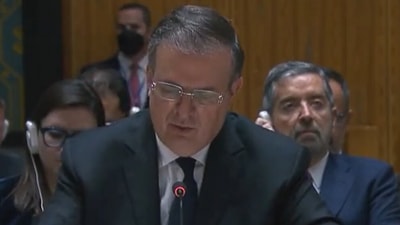 Marcelo Luis Ebrard Casaubon, the foreign minister of Mexico at the UN Security Council debate on Ukraine in New York on Thursday. (Twitter)