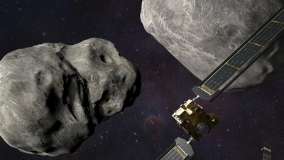 DART is expected to zero in on the asteroid Monday, intent on slamming it head-on at 14,000 mph. The impact should be just enough to nudge the asteroid into a slightly tighter orbit around its companion space rock. (AP) DART is expected to zero in on the asteroid Monday, intent on slamming it head-on at 14,000 mph. The impact should be just enough to nudge the asteroid into a slightly tighter orbit around its companion space rock. (AP)