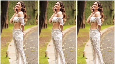 Celebrity stylists Victor Robinson and Sohail Mughal styled Palak Tiwari in the all-white outfit. It is from the shelves of the clothing label Bennu Sehgall. (Instagram) Celebrity stylists Victor Robinson and Sohail Mughal styled Palak Tiwari in the all-white outfit. It is from the shelves of the clothing label Bennu Sehgall. (Instagram)