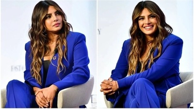 Priyanka Chopra in chic blue powersuit screams fierce elegance as she attends two events (Instagram) Priyanka Chopra in chic blue powersuit screams fierce elegance as she attends two events (Instagram)
