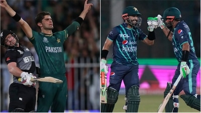 Shaheen Afridi; Babar Azam and Mohammad Rizwan (AP) Shaheen Afridi; Babar Azam and Mohammad Rizwan (AP)
