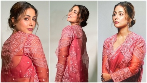 Hina Khan teams the traditional look with silver jhumkis. (Instagram) Hina Khan teams the traditional look with silver jhumkis. (Instagram)