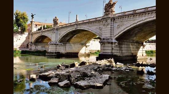 Tiber levels have dropped about 5 ft, exposing the foundations of the ancient Pons Neronianus or Bridge of Nero, which was likely built in the 1st century CE. (Shutterstock)