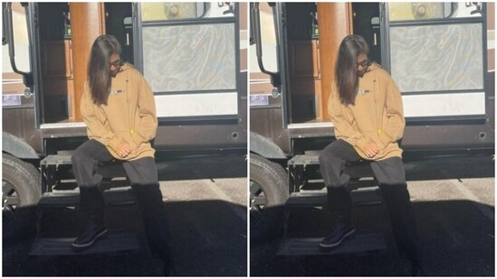 Anushka posed in front of her makeup van and posed for the cameras as she looked dapper as ever in a hoodie and a pair of joggers.(Instagram/@anushkasharma)