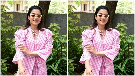 Rashmika looked pretty as she posed for the paparazzi in a stunning summer attire.(HT Photos/Varinder Chawla)