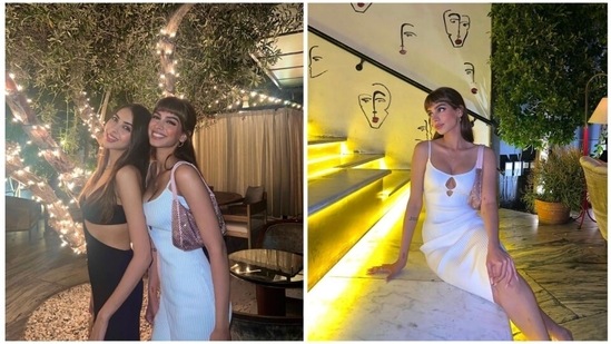 Khushi Kapoor often takes out time from her hectic shooting schedule to spend with her friends over lunch or dinner. Earlier, she stepped out with her BFF in a basic white ribbed dress.(Instagram/@khushi05k)