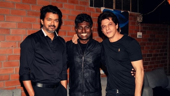 Vijay and Shah Rukh Khan with Atlee at his birthday party.