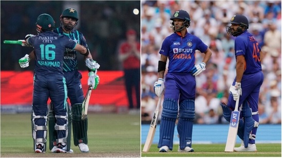 Babar Azam and Mohammad Rizwan; Shikhar Dhawan and Rohit Sharma(AP) Babar Azam and Mohammad Rizwan; Shikhar Dhawan and Rohit Sharma(AP)