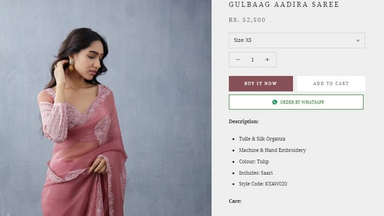 The price of the saree Hina Khan wore for the photoshoot.&nbsp;(torani.com)