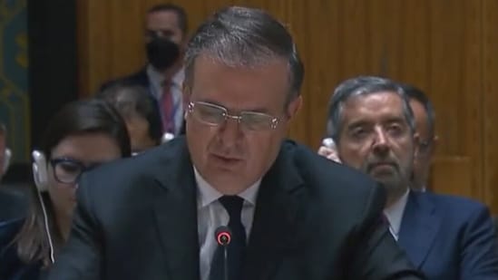 Marcelo Luis Ebrard Casaubon, the foreign minister of Mexico at the UN Security Council debate on Ukraine in New York on Thursday.(Twitter)