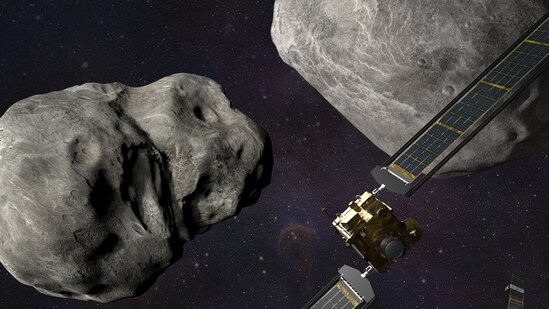 DART is expected to zero in on the asteroid Monday, intent on slamming it head-on at 14,000 mph. The impact should be just enough to nudge the asteroid into a slightly tighter orbit around its companion space rock.&nbsp;(AP)