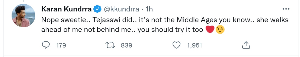 Karan Kundrra's tweet.