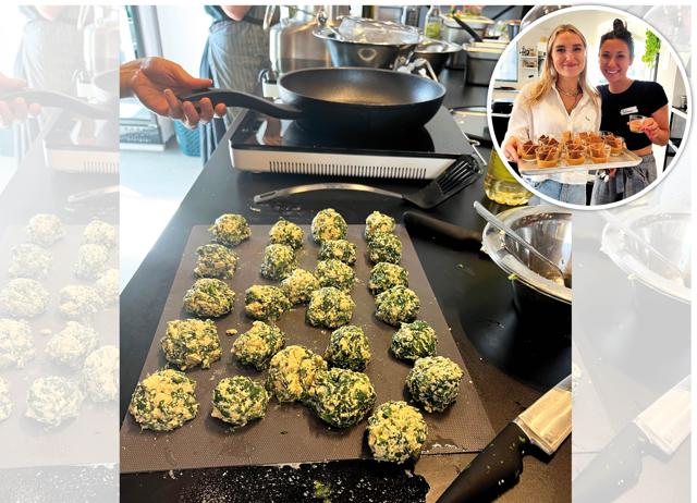 The Germans enjoyed making palak paneer kofta in a spiced tomato gravy (above); Masala chai pannacotta made with freshly brewed adrak elaichi chai (inset) The Germans enjoyed making palak paneer kofta in a spiced tomato gravy (above); Masala chai pannacotta made with freshly brewed adrak elaichi chai (inset)
