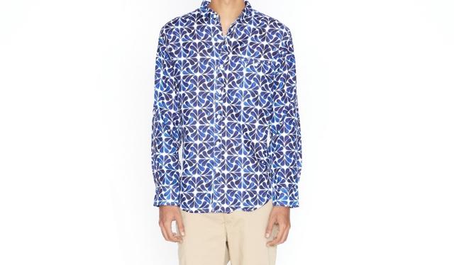Wear this navy and blue bold print full sleeve shirt in blended linen with a mandarin collar to stand out in the crowd. (The Goa blues shirt by Sioli) Wear this navy and blue bold print full sleeve shirt in blended linen with a mandarin collar to stand out in the crowd. (The Goa blues shirt by Sioli)