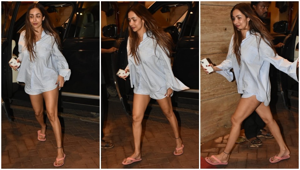 Malaika Arora stuns in oversized shirt and shorts set.&nbsp;(HT Photo/Varinder Chawla)