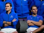 An emotional Roger Federer sits alongside Rafael Nadal after their Laver Cup doubles match(AP) An emotional Roger Federer sits alongside Rafael Nadal after their Laver Cup doubles match(AP)