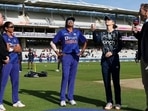 Jhulan Goswami along with India captain Harmanpreet Kaur at toss
