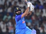 Indian captain Rohit Sharma plays a shot(PTI) Indian captain Rohit Sharma plays a shot(PTI)