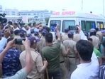 Relatives of the 19-year-old girl, who was allegedly murdered, leave from AIIMS Rishikesh with her body after autopsy was done on Saturday, September 24, 2022. (ANI Photo)