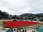 Preparations ahead of BJYM Yuva Sankalp Rally in Mandi, Himachal Pradesh on Saturday.(BJYM/Twitter) Preparations ahead of BJYM Yuva Sankalp Rally in Mandi, Himachal Pradesh on Saturday.(BJYM/Twitter)
