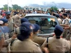 Locals vandalised the car of BJP MLA Renu Bisht in Rishikesh on Saturday.(ANI) Locals vandalised the car of BJP MLA Renu Bisht in Rishikesh on Saturday.(ANI)