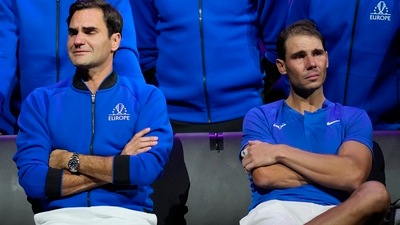 He broke down at the end of the speech and so did Nadal. (AP) He broke down at the end of the speech and so did Nadal. (AP)