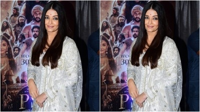 Aishwarya looked every bit stunning as she picked a silver gharara set. She decked up in a full sleeved white and silver kurta and teamed it with a gharara of the same design. She added more ethnic vibes to her look with a silver dupatta sequined in silver resham threads. (HT Photos/Varinder Chawla) Aishwarya looked every bit stunning as she picked a silver gharara set. She decked up in a full sleeved white and silver kurta and teamed it with a gharara of the same design. She added more ethnic vibes to her look with a silver dupatta sequined in silver resham threads. (HT Photos/Varinder Chawla)