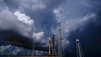 A decision on whether to roll back the giant Space Launch System (SLS) rocket to the Vehicle Assembly Building is due to be taken by the Artemis 1 team on Sunday. (File) (AP)