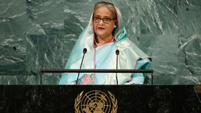 Sheikh Hasina On Climate Change: Prime Minister of Bangladesh Sheikh Hasina addresses the 77th session of the United Nations General Assembly. (AP) Sheikh Hasina On Climate Change: Prime Minister of Bangladesh Sheikh Hasina addresses the 77th session of the United Nations General Assembly. (AP)