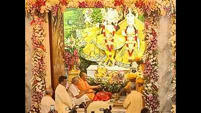 Chief Minister Yogi Aditya Nath offering prayers at Bhagwat Bhawan at Sri Krishna Janambhoomi, Mathura on Janmashtami last month (HT) Chief Minister Yogi Aditya Nath offering prayers at Bhagwat Bhawan at Sri Krishna Janambhoomi, Mathura on Janmashtami last month (HT)