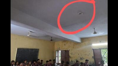 Though the Punjab education department has upgraded the Government Senior Secondary School at Lalru Mandi, in Mohali district as a smart school but roofs of eight classrooms have been leaking due to rain over the past two days. (HT File) Though the Punjab education department has upgraded the Government Senior Secondary School at Lalru Mandi, in Mohali district as a smart school but roofs of eight classrooms have been leaking due to rain over the past two days. (HT File)
